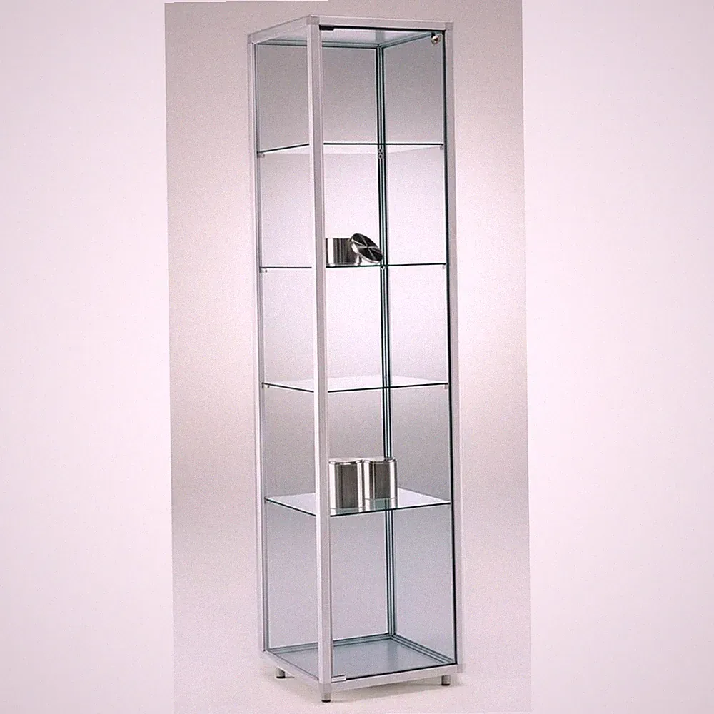 Glasvitrine C abschließbar 50 cm Alu Vitrinenschrank beleuchtet mit Spiegel