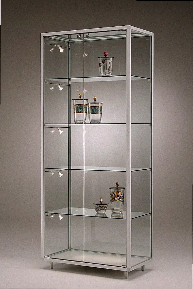 Glasvitrine C abschließbar 80 cm Alu Vitrinenschrank beleuchtet mit Spiegel