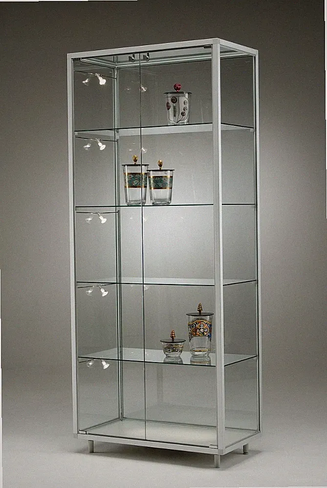 Glasvitrine C abschließbar 80 cm Alu Vitrinenschrank beleuchtet mit Spiegel
