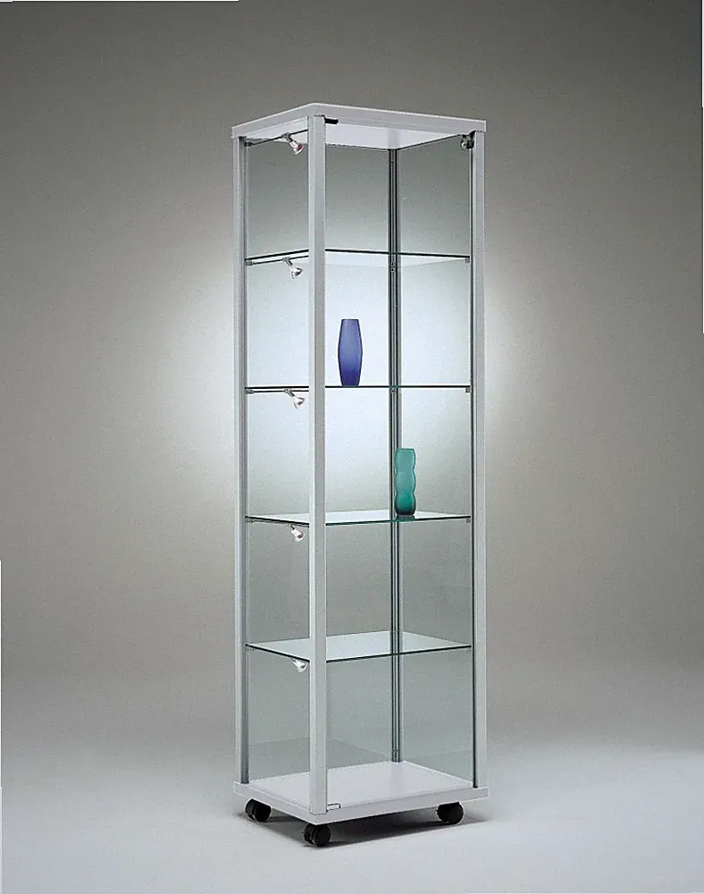 Glasvitrine QV Vitrinenschrank Alu & Schloss beleuchtet 50 cm Füße Spiegel