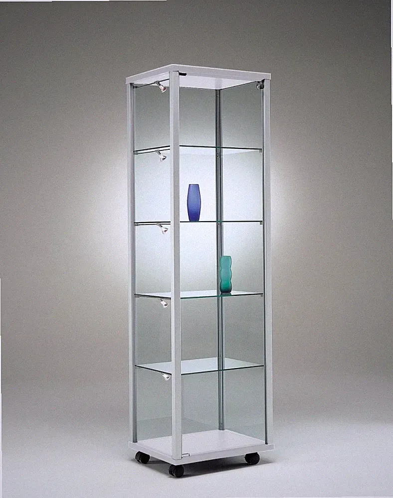 Glasvitrine QV Vitrinenschrank Alu & Schloss beleuchtet 50 cm Füße Spiegel