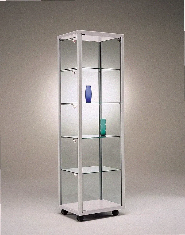 Glasvitrine QV Vitrinenschrank Alu & Schloss beleuchtet 50 cm Füße Spiegel