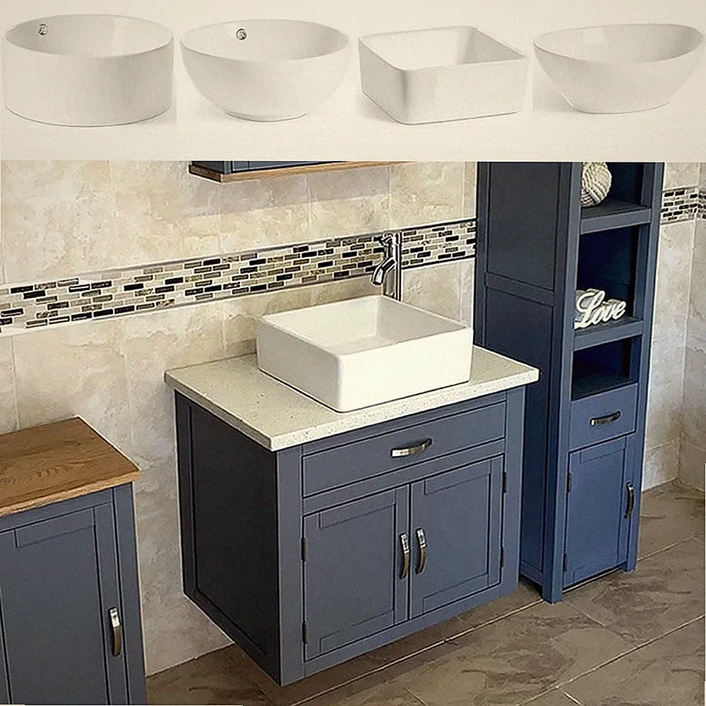 Grau Badezimmer Wand Waschtischunterschrank Waschtisch Weiß Quarz Keramik Becken 502GW