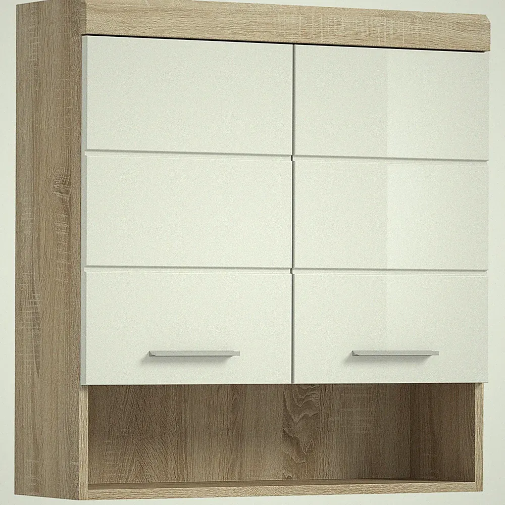 Hängeschrank LAMBADA - Sonoma Eiche - weiß Hochglanz - 74 cm breit Badschrank