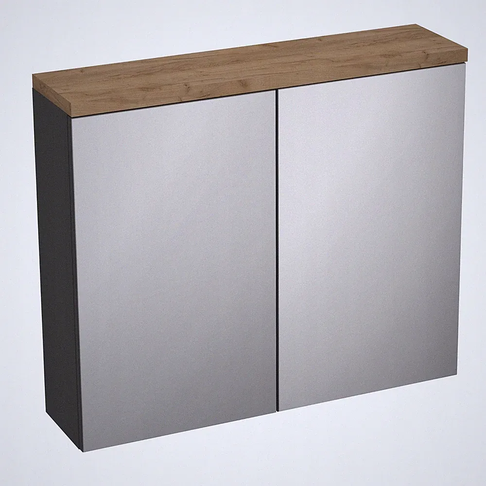 HÄNGESCHRANK OVO MIT SPIEGEL ANTHRAZIT MATT EICHE CRAFT 80X65X20CM SOFTCLOSE