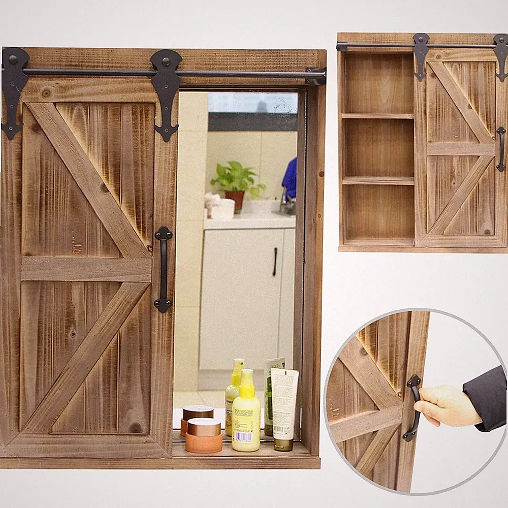 Hängeschrank Wandschrank Schiebetür Wandregal Spiegel Braun Wandboard Hängend