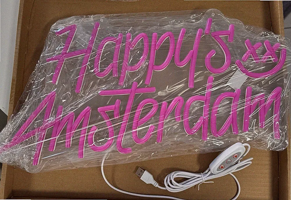 Happy Amsterdam Neon LED Schild USB Licht Wand Beleuchtung Kiosk Heim Deko Neu