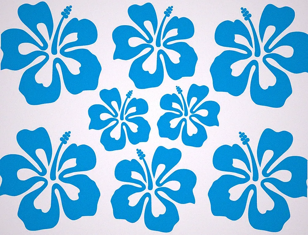 HAWAII BLUMEN AUFKLEBER Sticker Deko Flower Set Tropical Hibiskus Fliesen Bad