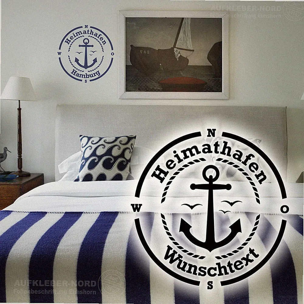 Heimathafen Wunschtext 40cm Wandtattoo A56 Türaufkleber Anker Maritim Sprüche