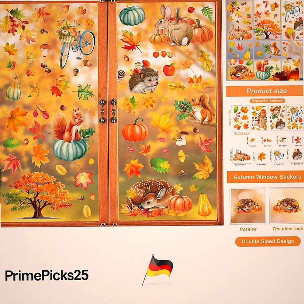 Herbst Fensteraufkleber 84 Stück Thanksgiving Dekoration Kratzfest PVC