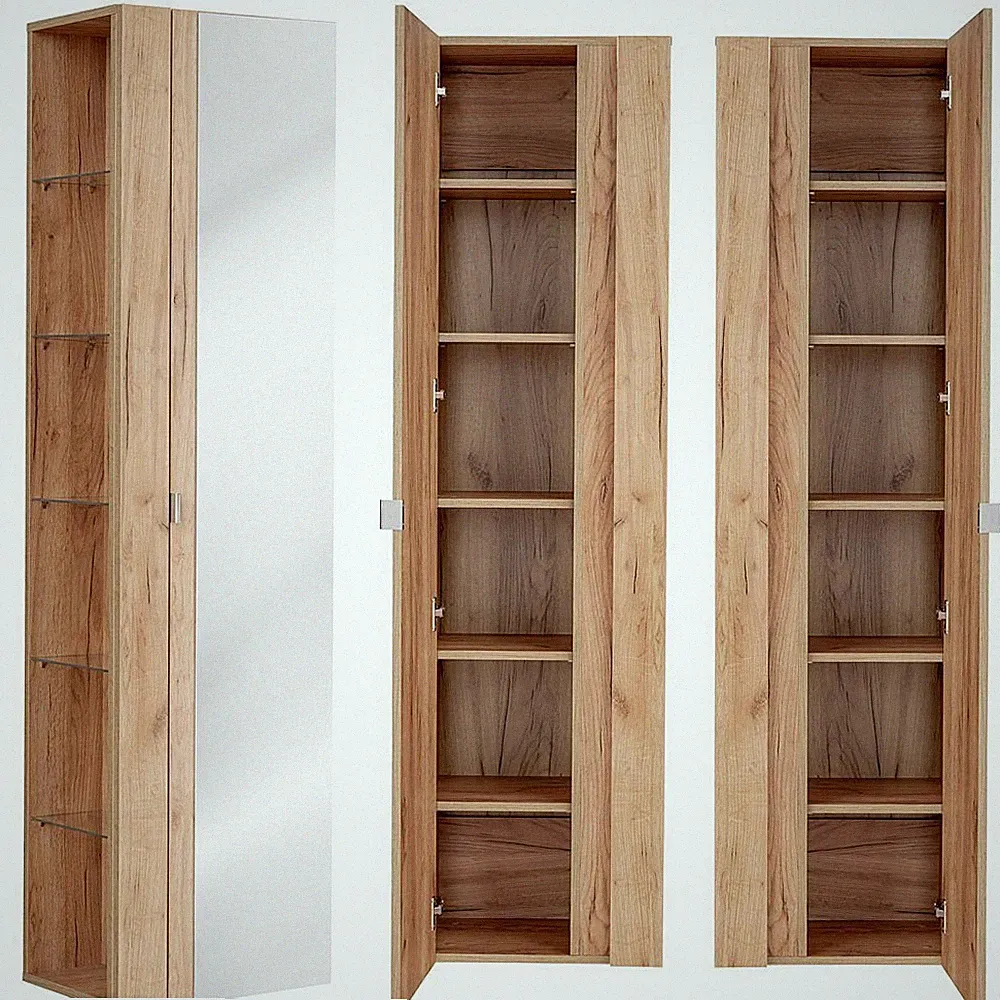 Hochschrank mit Spiegel Eiche Badezimmerschrank Badmöbel Highboard Hängeschrank