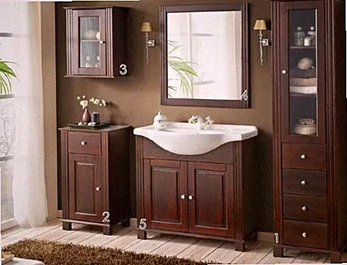 hochwertiges Badmöbel Set RETRO 85 mit Waschbecken MASSIVHOLZ BRAUN montiert