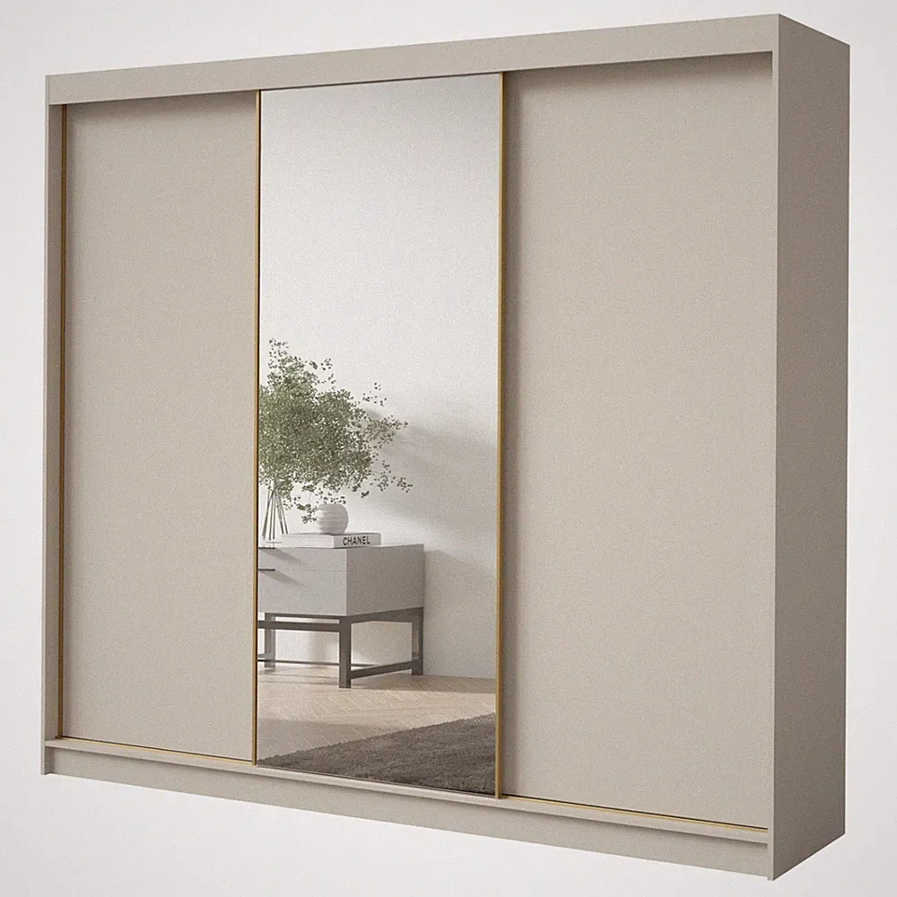 Hoher Schwebetürenschrank mit Spiegel Fiore Plus 3D1L 250 Kaschmir/Gold