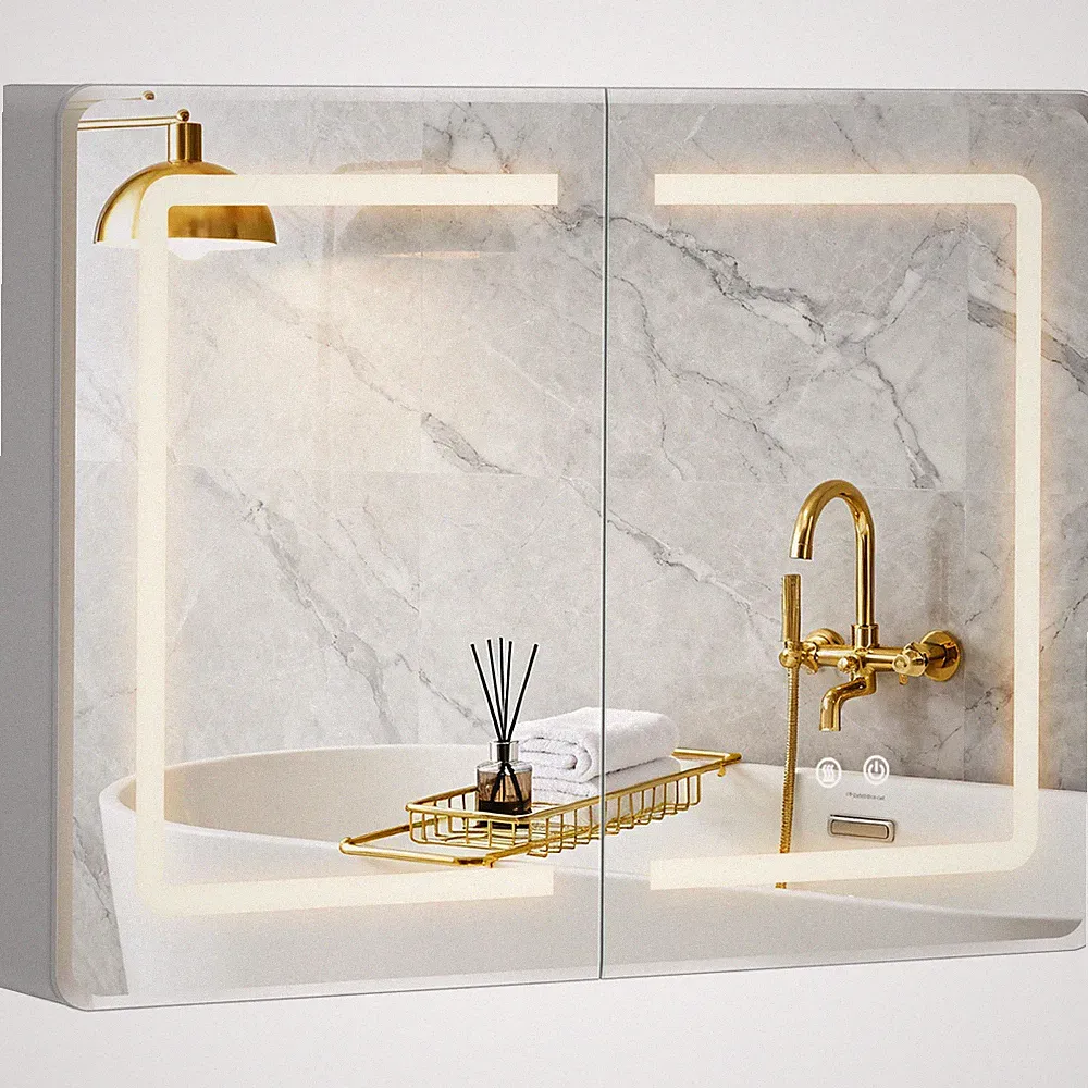 HOMCOM 60 x 80 cm LED Badspiegelschrank mit doppelseitigen Spiegeln