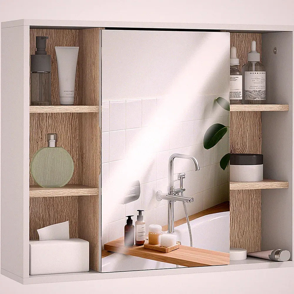 HOMCOM Badezimmer-Aufbewahrungsschrank zur Wandmontage mit Spiegeltür, verstellbares Regal