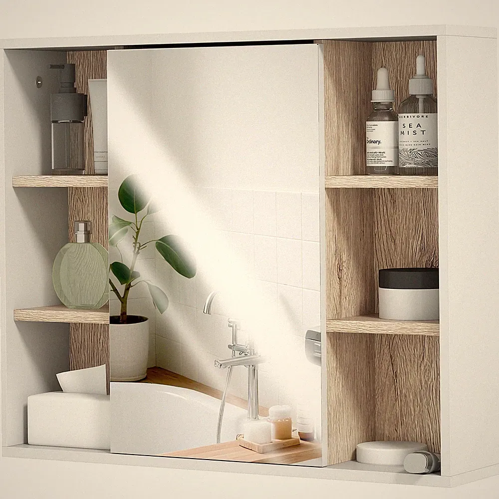 HOMCOM Badezimmer-Aufbewahrungsschrank zur Wandmontage mit Spiegeltür, verstellbares Regal