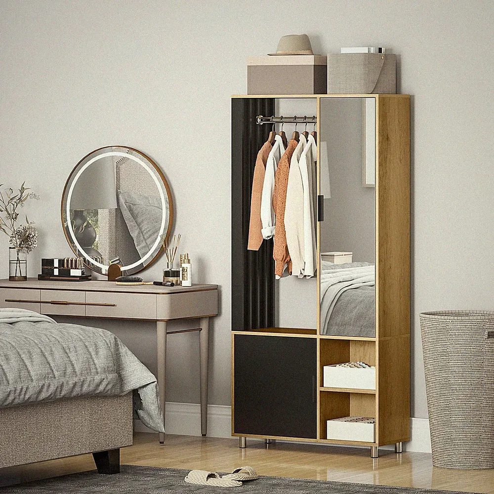 HOMCOM Garderobe Set mit Spiegel, Flurgarderobe mit Kleiderstange Schuhschrank