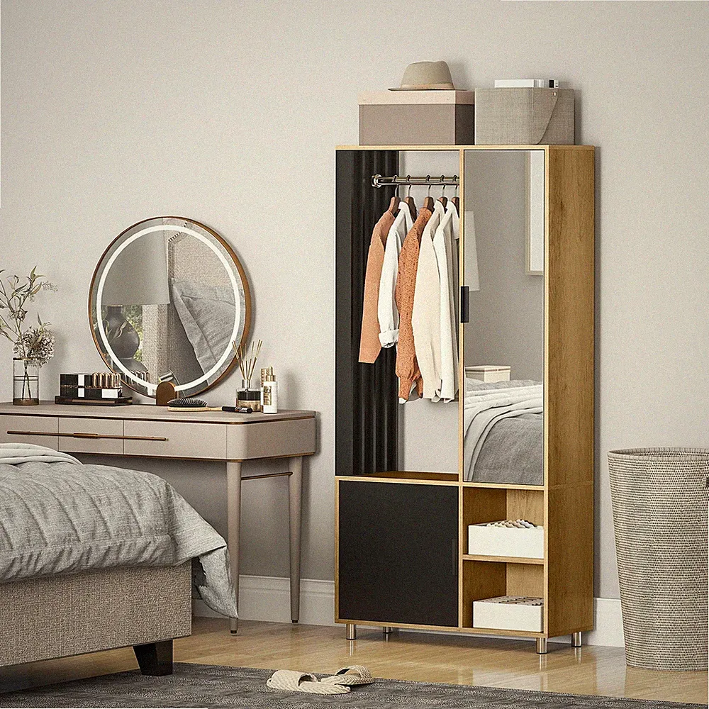 HOMCOM Garderobe Set mit Spiegel, Flurgarderobe mit Kleiderstange Schuhschrank