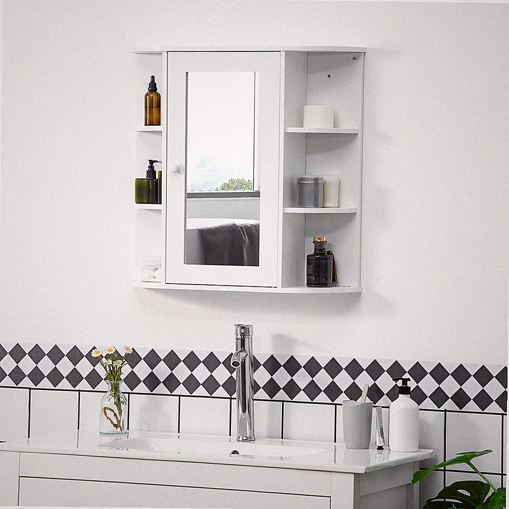 HOMCOM Spiegelschrank Badezimmerregal Badeschrank Wandmontage MDF Weiß