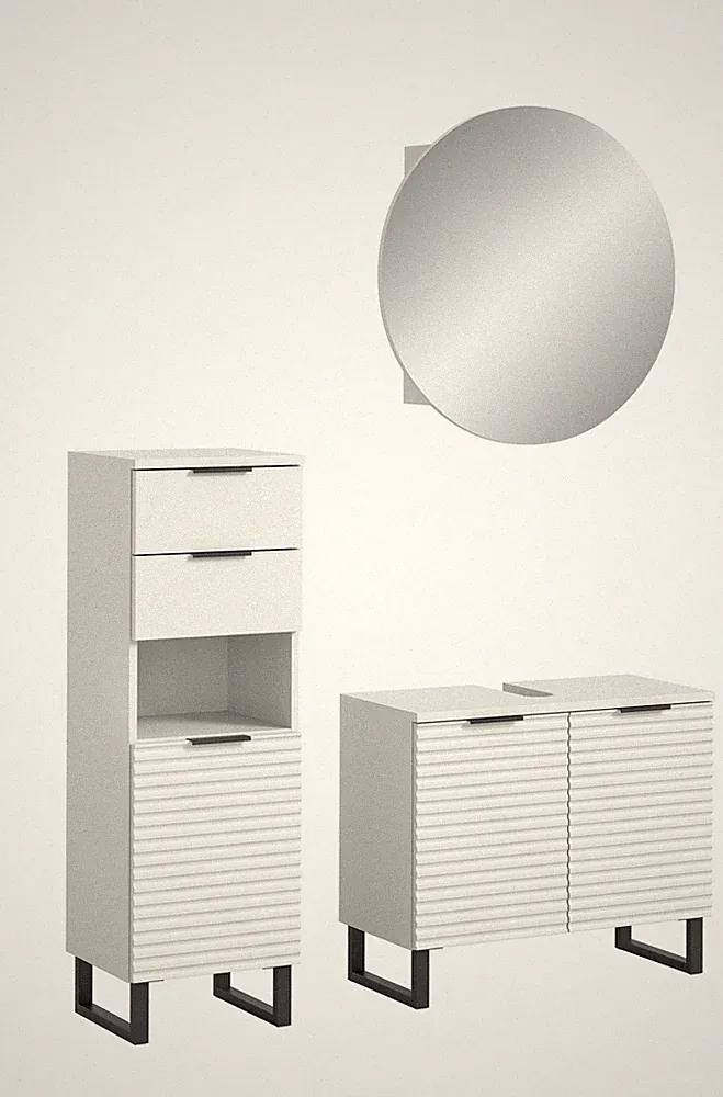 Homes & Jones Badezimmer Set 3tlg. Badspiegelschrank rund, Gäste WC geeignet