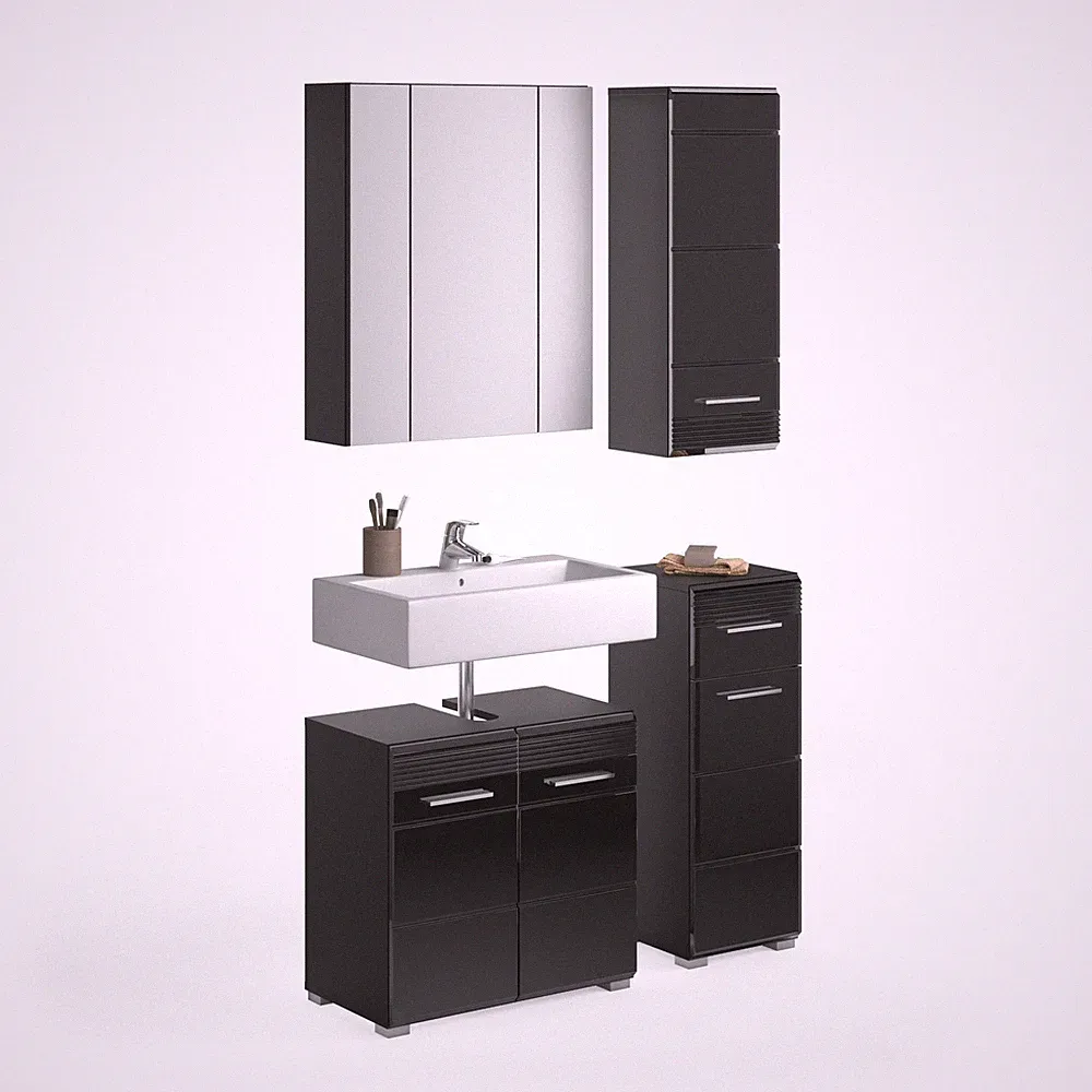 Homes & Jones Badezimmermöbel Set 4tlg. Hochglanz Front, Badezimmer-Set