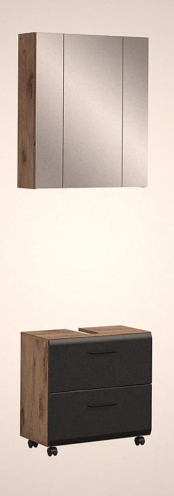 Homes & Jones Badmöbelset 2-tlg., Schrank 60 cm rollbar, Badspiegelschrank 3-trg