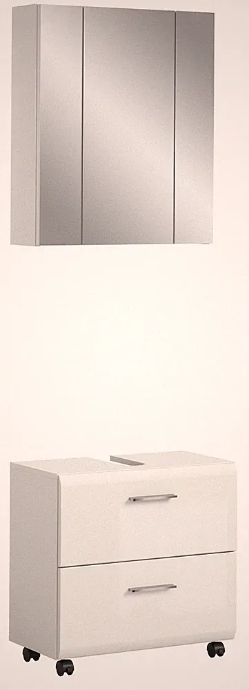 Homes & Jones Badmöbelset 2-tlg., Schrank 60 cm rollbar, Badspiegelschrank 3-trg