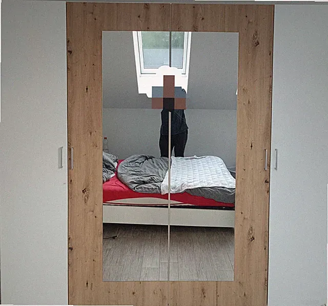 IKEA PAX Kleiderschrank 200x200 cm 4-türig mit Spiegel Weiß/Braun - VB