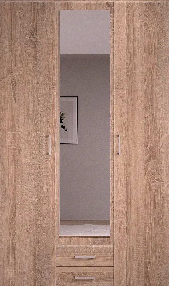 KARL Kleiderschrank 3-türig 120x195 Sonoma Eiche mit Spiegel