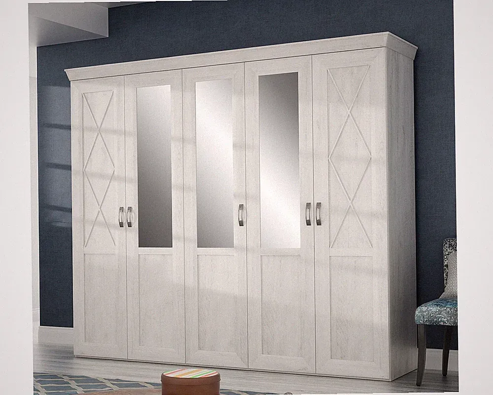 Kashmir KSMS955S3-D43 Kleiderschrank 5-türig Pinie Weiß | Spiegel | Landhausstil