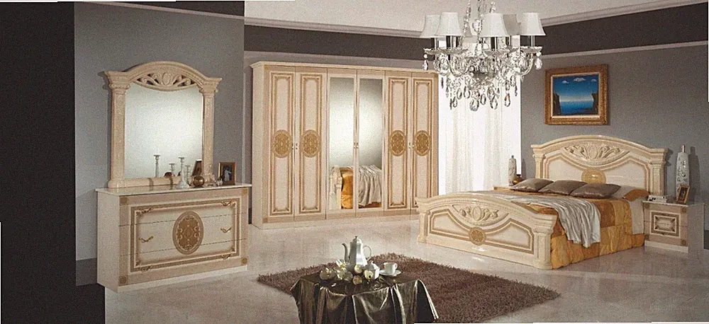 Katerina- Komplettes Schlafzimmermöbel-Set in Beige Gold 6-tlg