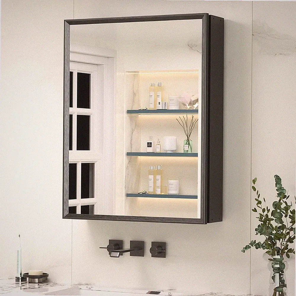 Keonjinn Spiegelschrank Bad 50x65cm Schwarz Aluminiumrahmen