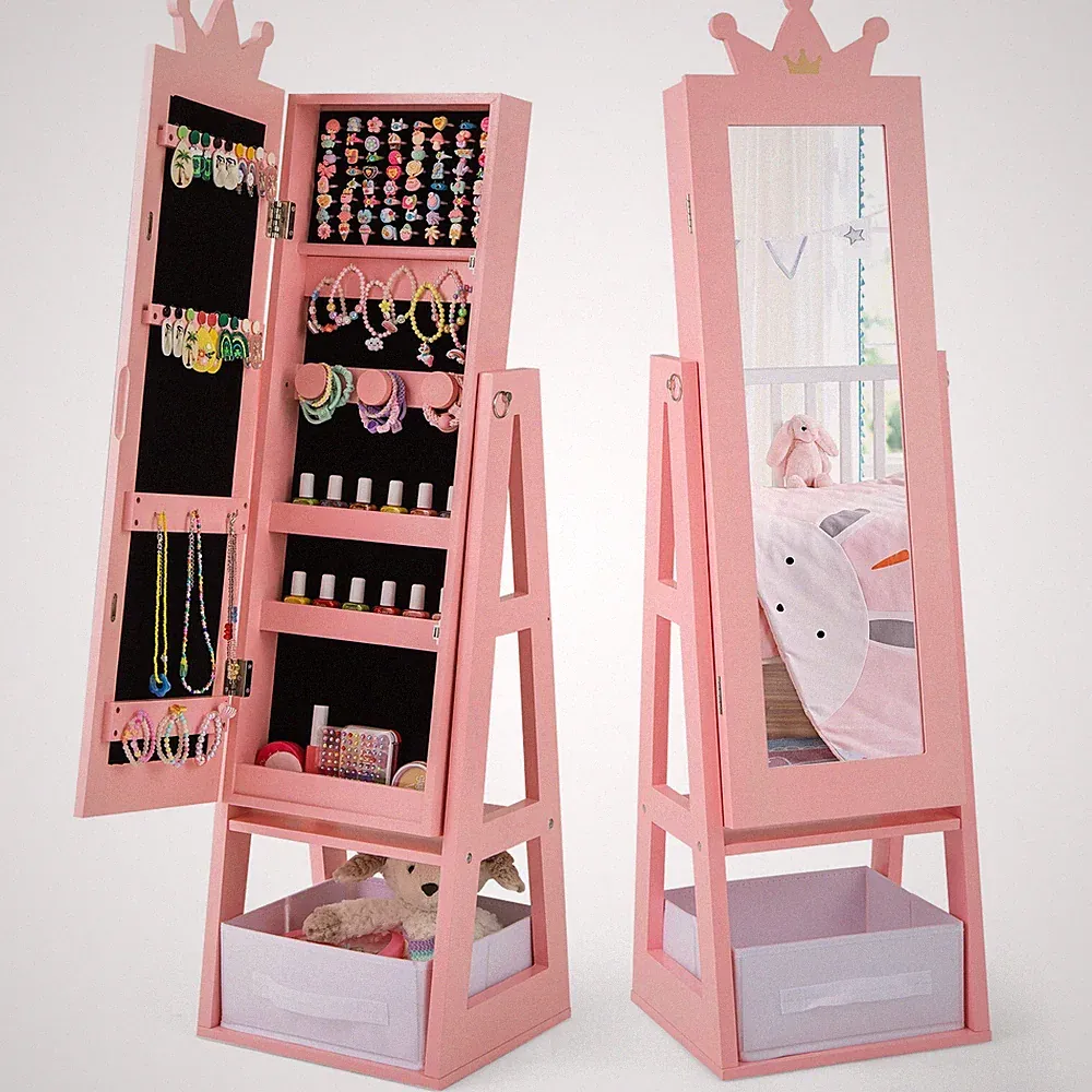 Kinder Schmuckschrank Spiegelschrank mit Aufbewahrungskorb