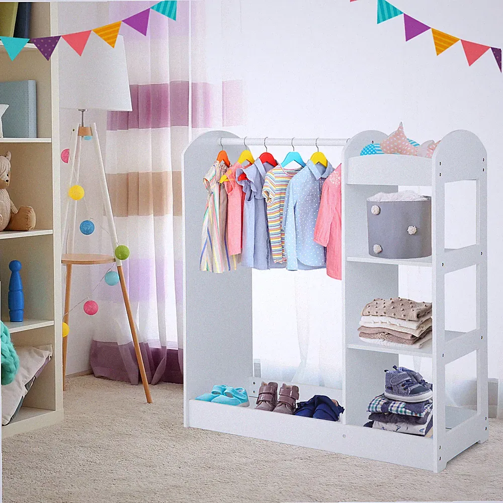 Kinderkleiderschrank mit Spiegel Kinderregal holz für Kinderzimmer Aufbewahrung