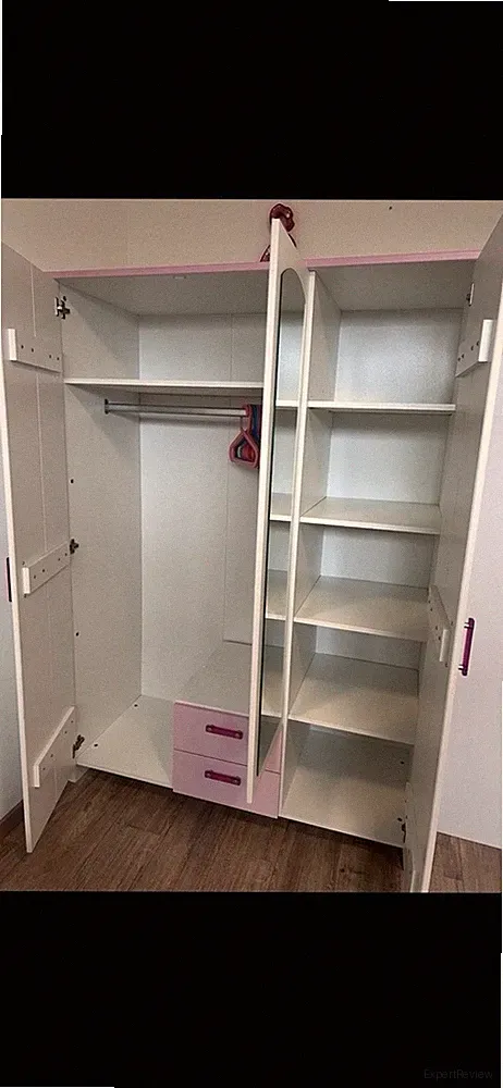 Kinderkleiderschrank Weiß/Rosa 3 Türen Spiegel 2 Schubl. 100x56,5x180,5