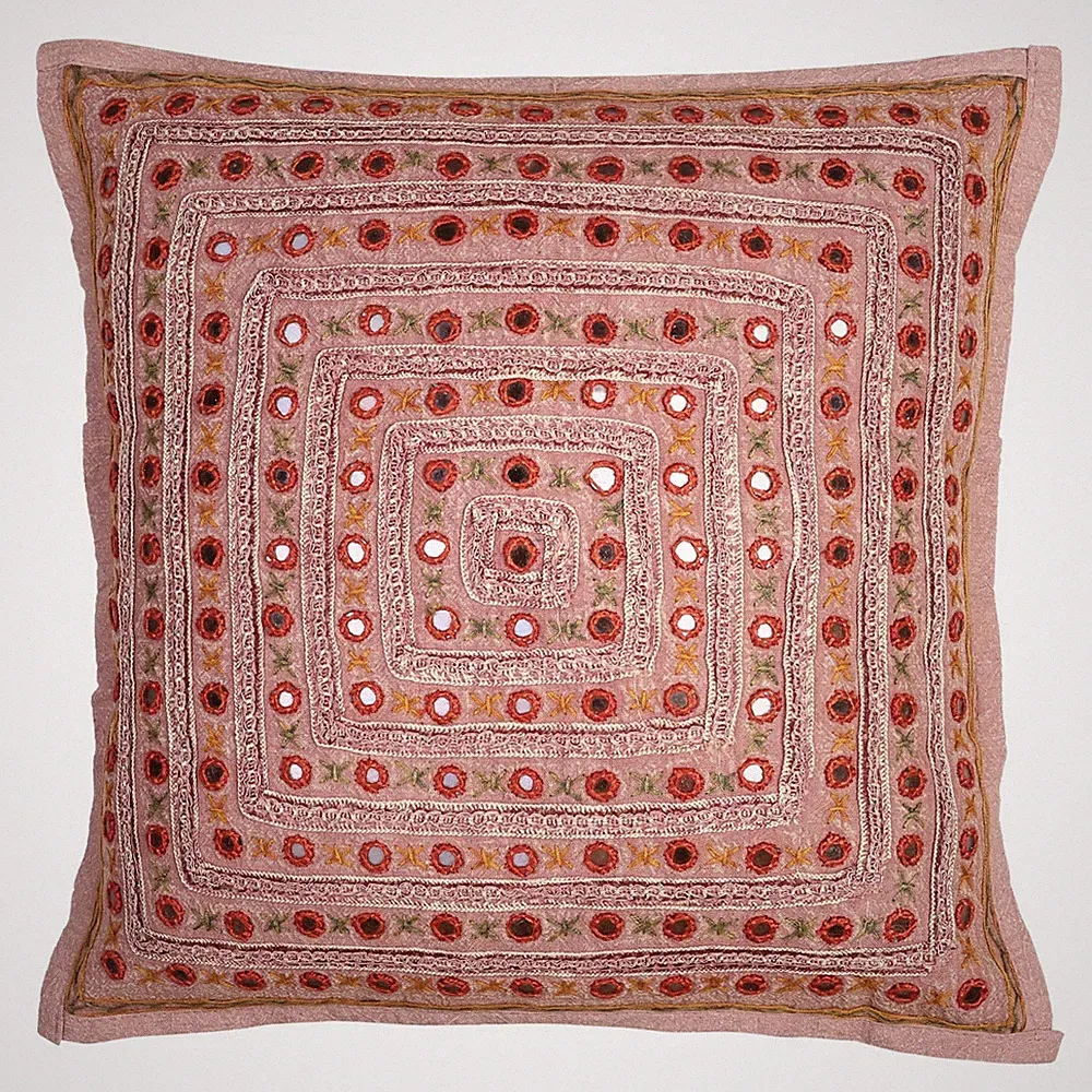 Kissenbezug Ethno Baumwolle Geometrisch Pfirsich 40 x 40 cm Bestickt Spiegel...