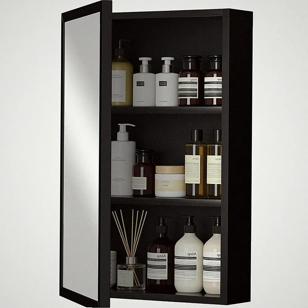 kleankin Spiegelschrank, Badezimmerschrank mit 3 Etagen, Schwarz Refurbished