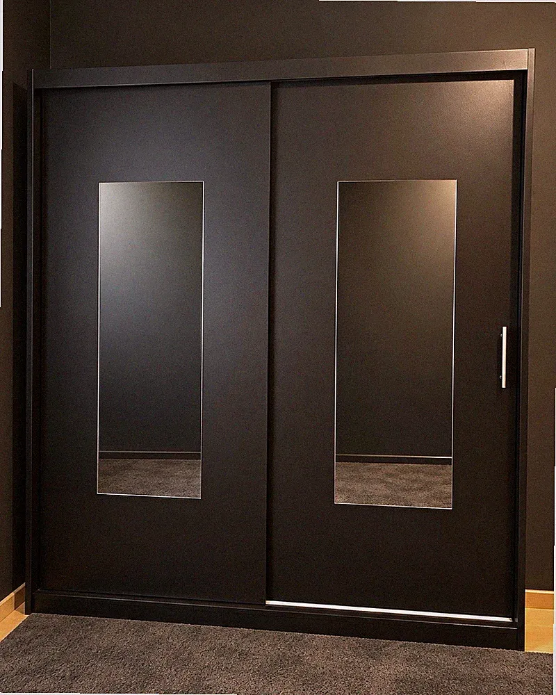 Kleiderschrank 200x215 cm Schwarz 2 Spiegeltüren Schiebetür 4 Fächer Stange