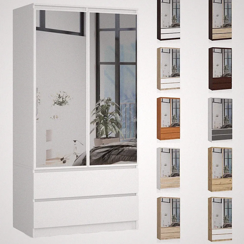 Kleiderschrank AKORD S90 mit Spiegel 90 cm 2 Türen 2 Schubladen B90xH180xT51 cm