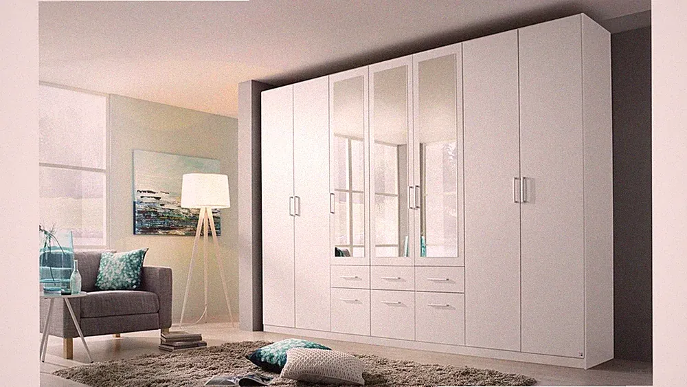Kleiderschrank Bingen Schrank Drehtürenschrank Schlafzimmer weiß Spiegel 315 cm
