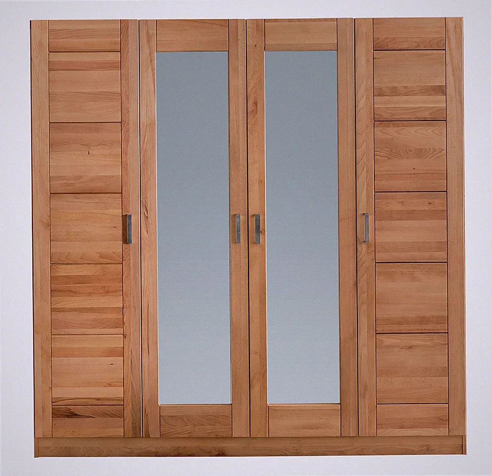 Kleiderschrank Breite 202cm Kernbuche massiv geölt 4 türig mit Spiegel Tollow