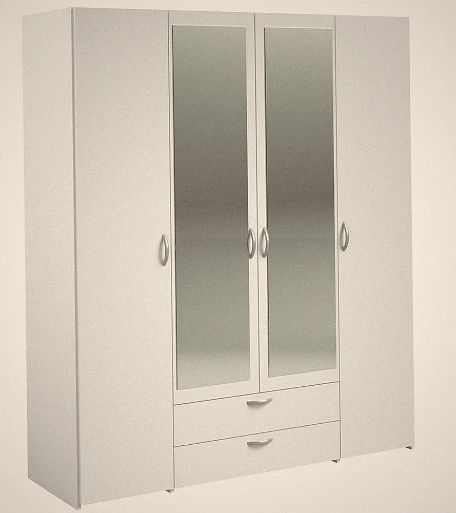Kleiderschrank Daily Parisot 4 türig weiß Breite 160cm Schubladen Spiegeltüren