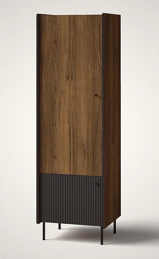 Kleiderschrank Drehtürenschrank Pereto 59x55x190cm Warmia Nussbaum schwarz matt