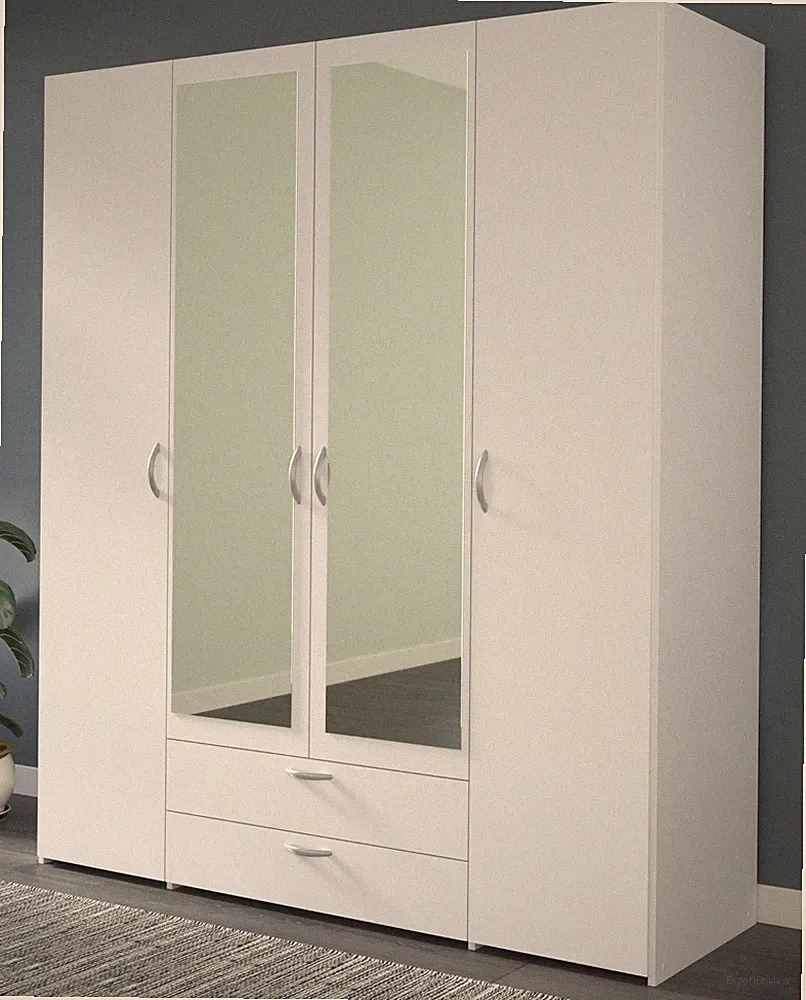 Kleiderschrank Drehtürenschrank Schrank 4-türig Spiegel Schubladen 160 cm Enjour