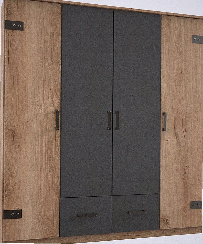 Kleiderschrank Glasgow Drehtürenschrank 180x58x198cm Plankeneiche Graphit