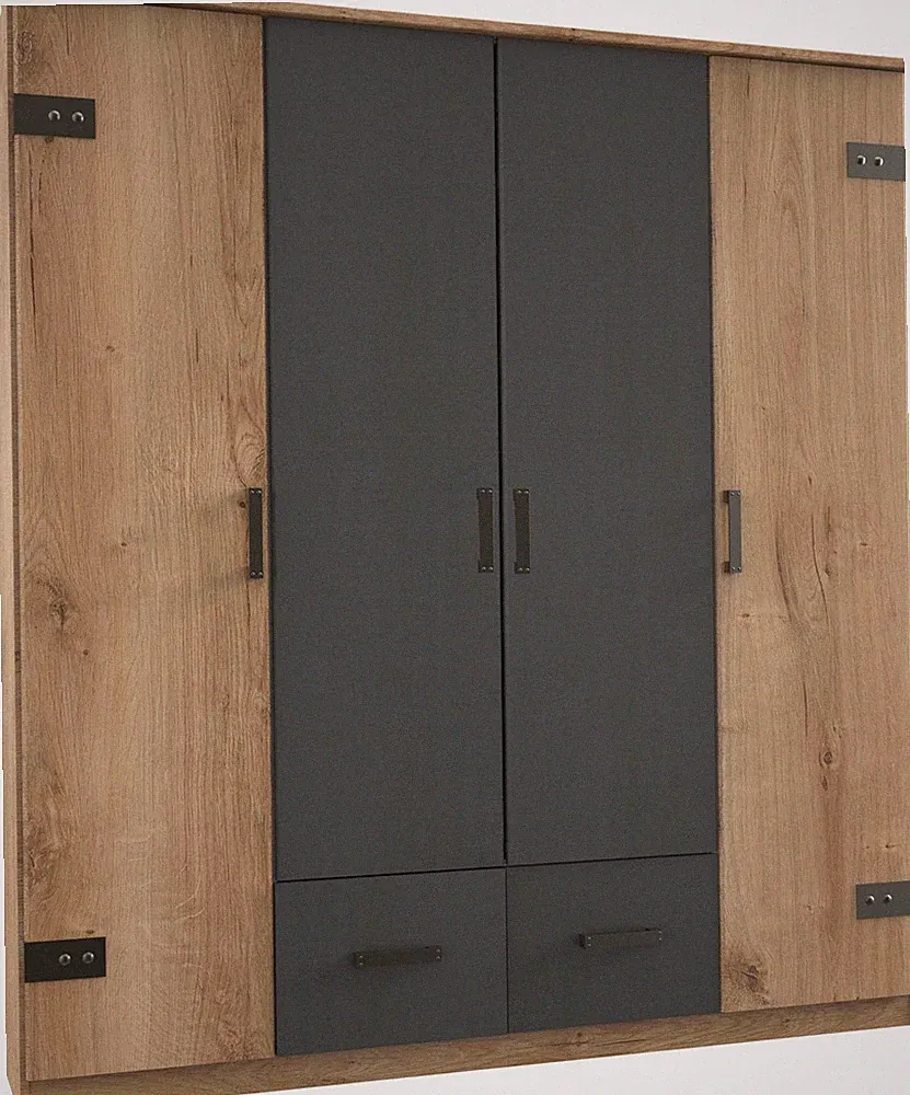 Kleiderschrank Glasgow Drehtürenschrank 180x58x198cm Plankeneiche Graphit