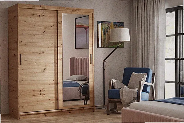 Kleiderschrank HENRIK 100 cm Schwebetürenschrank mit Spiegel TMXHOME