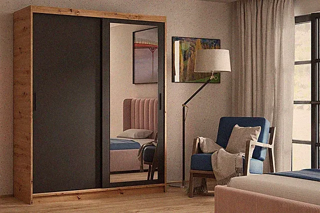 Kleiderschrank HENRIK 160 cm Schwebetürenschrank mit Spiegel TMXHOME