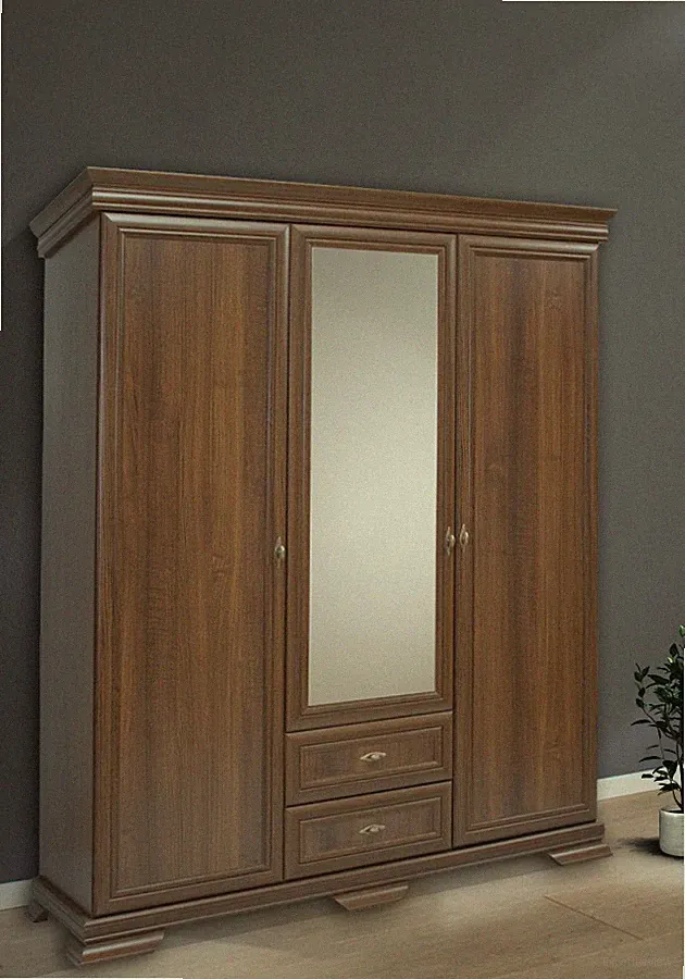 Kleiderschrank "Kora" Drehtürschrank 158cm 3-türig Spiegel samoa King rustikal