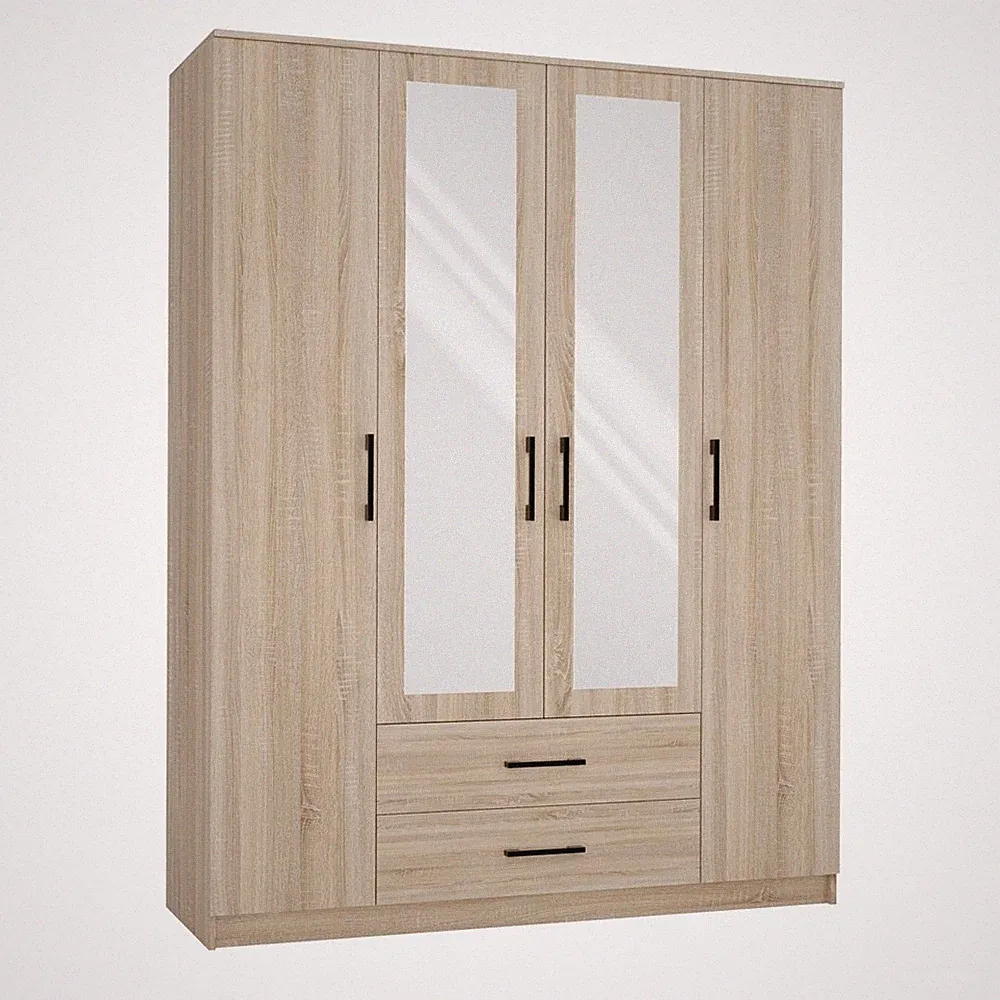 Kleiderschrank Lars 160 cm x 205 cm Sonoma-Eiche mit Spiegel